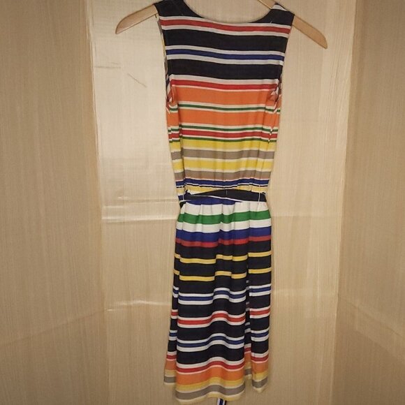 Banana Republic Womens Bright Multi Color Striped Belted Midi Dress 0 - Picture 2 of 6